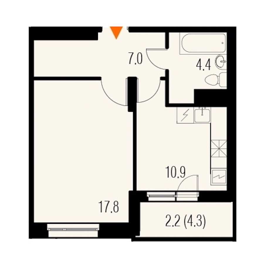 Однокомнатная квартира в : площадь 42.1 м2 , этаж: 20 – купить в Санкт-Петербурге